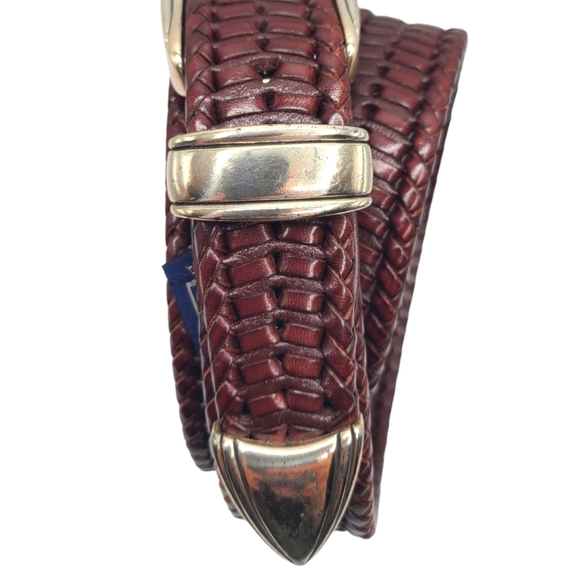 Bill Adler Studio Brown Genuine Leather Belt Woven Braid Silver Hardware Men 36 - Picture 14 of 14